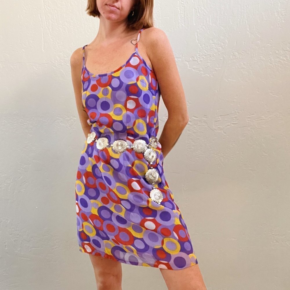 Vintage Y2K Abstract Dot Mini Mod Slip Dress - Picture 6 of 7